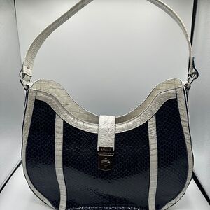 Beautiful Bethany Blue Cityscape Leather Brahmin Handbag
